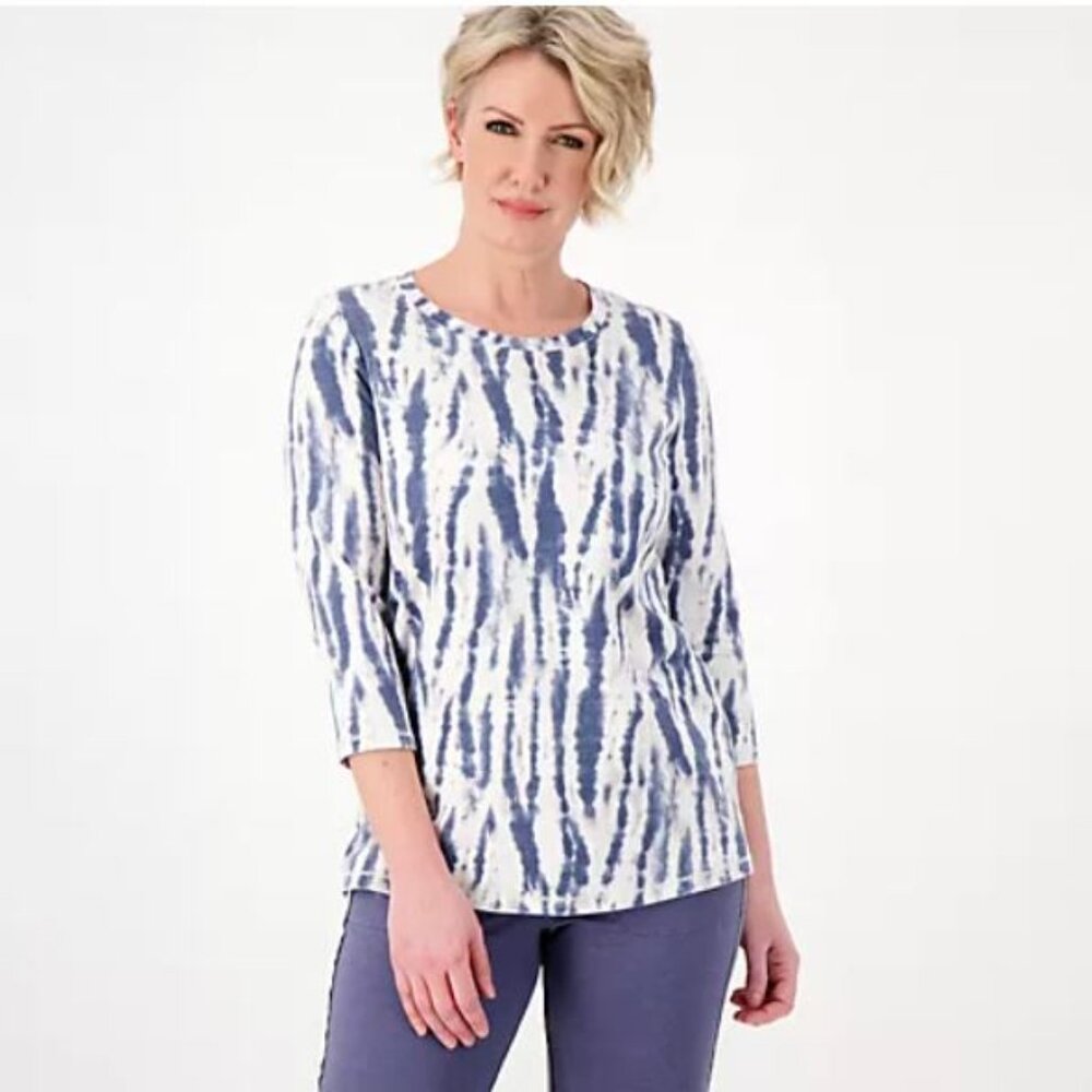 AnyBody Beach Wash French Terry Top-Navy Shibori - Small